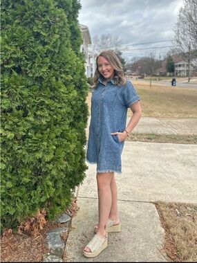 Bluivy Faded Blue Denim Button-Up Dress